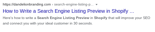 Search Engine Listing Preview in Shopify article preview in Google. 
